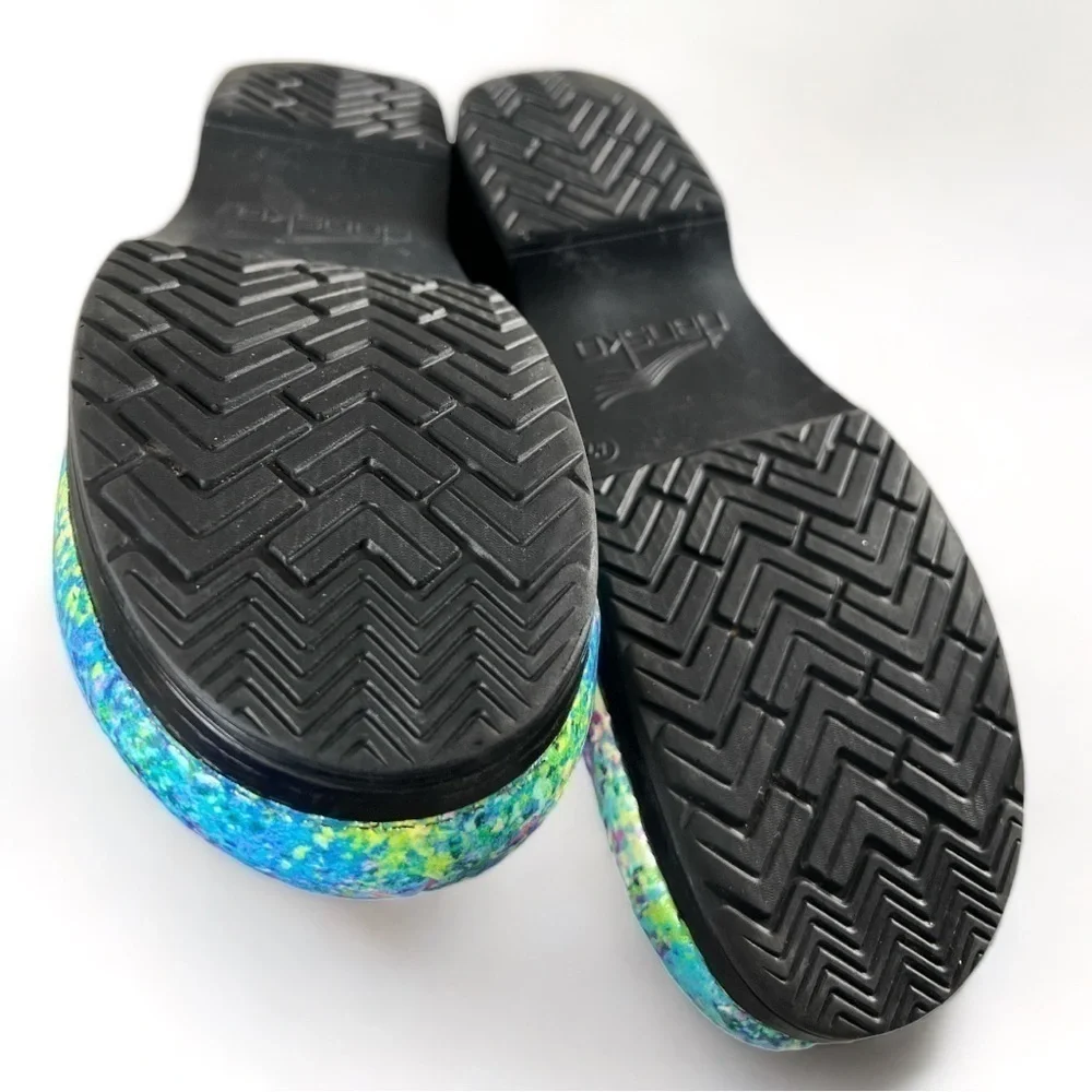 Dansko Teal Purple Pink Green Yellow Speckled Leather Clogs Size 11.5 - Picture 14 of 17